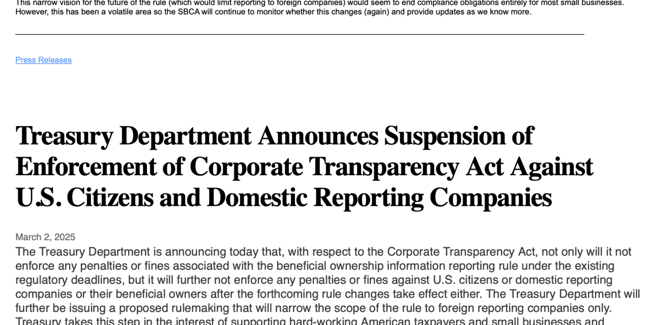 The Corporate Transparency Act (CTA) Saga Continues